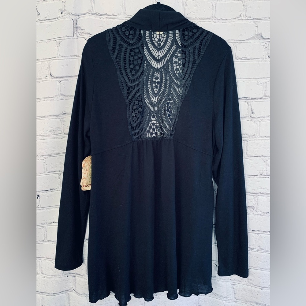 One World Crochet Lace Back Black Cardigan Open Front Size XL - Picture 8 of 8